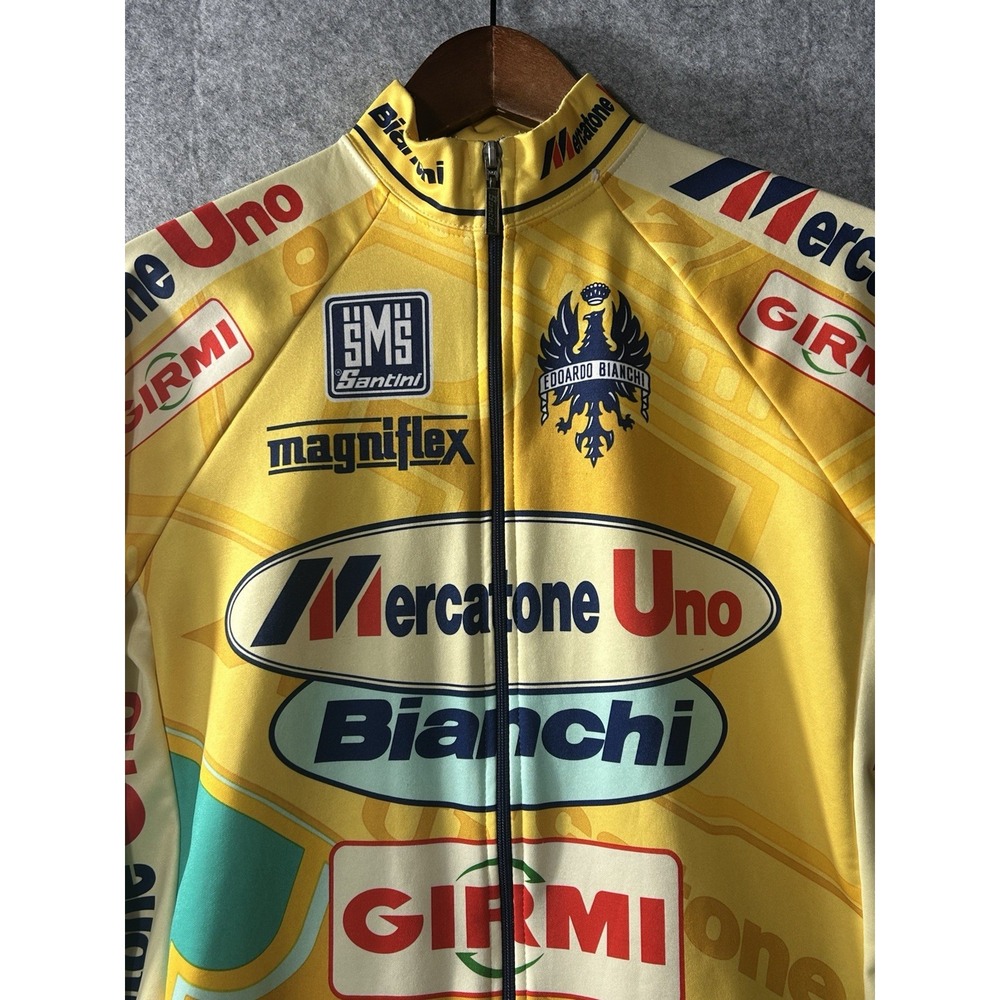 Vintage Santini Mercatone Uno Bianchi Cycling Jacket Mens L Made Italy 90s